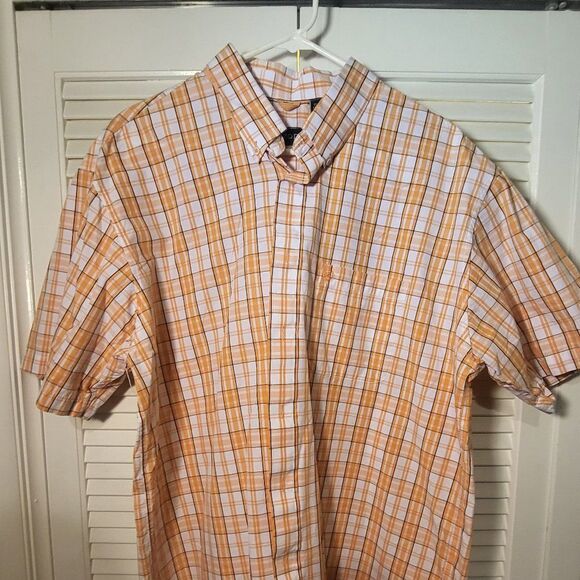 IZOD XL NWOT 100% cotton button down SS  Orange Grey - Picture 1 of 4